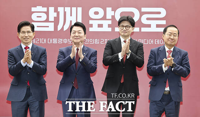 국민의힘 4강 경선 후보 가운데 김문수·한동훈·홍준표 후보가 3강으로 꼽힌다. /국회사진취재단