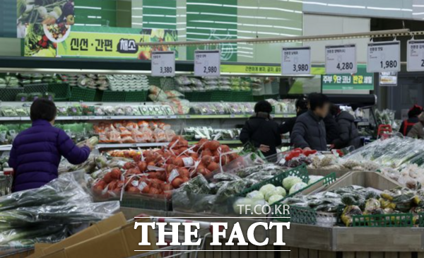 서울의 한 대형마트 신선식품 코너에서 소비자들의 식재료들을 살펴보고 있다. /뉴시스