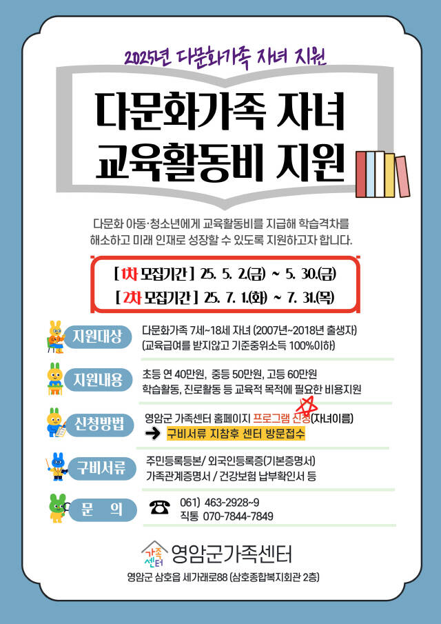 다문화가족 자녀 교육활동비 지원 포스터. /영암군