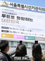 서울시선관위 외벽에 설치된 대선 홍보현수막 [포토]