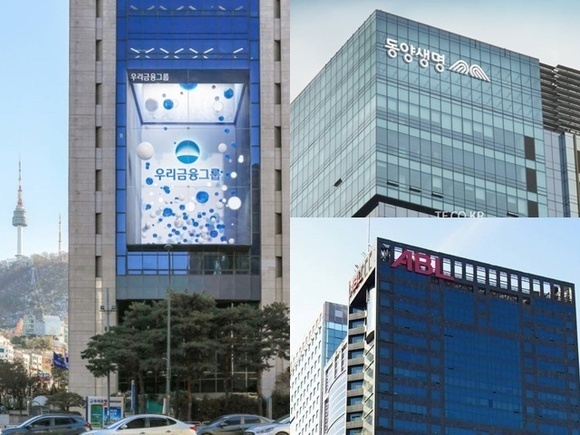 우리금융그룹이 올해 1분기 4대 금융그룹 중 유일하게 실적이 뒷걸음질 친 가운데 동양생명과 ABL생명 인수 시 10% 가량 순익 성장을 이뤄낼 것으로 보고 있다. /각 사