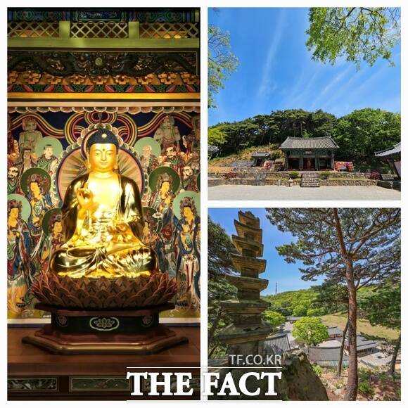 당진 문화유산 사찰 전경(사진 왼쪽부터 시계방향으로 신암사 금동여래좌상·영랑사·영탑사 칠층석탑). /당진시