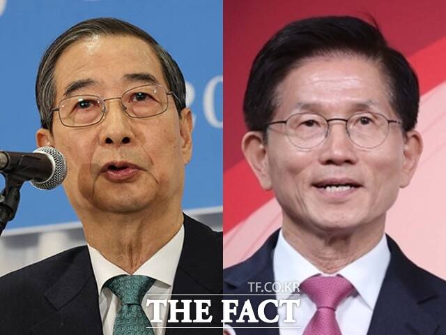 한덕수 대선 무소속 예비후보(왼쪽)와 김문수 국민의힘 후보가 오는 7일 만난다. 두 후보는 이번 만남을 통해 단일화 논의에 나설 전망이다. /국회사진취재