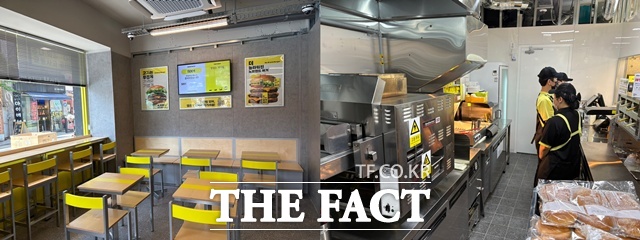 노브랜드 버거의 첫 번째 콤팩트 매장은 건대점이다. 주방 바닥을 건식으로 만들었다. /문화영 기자