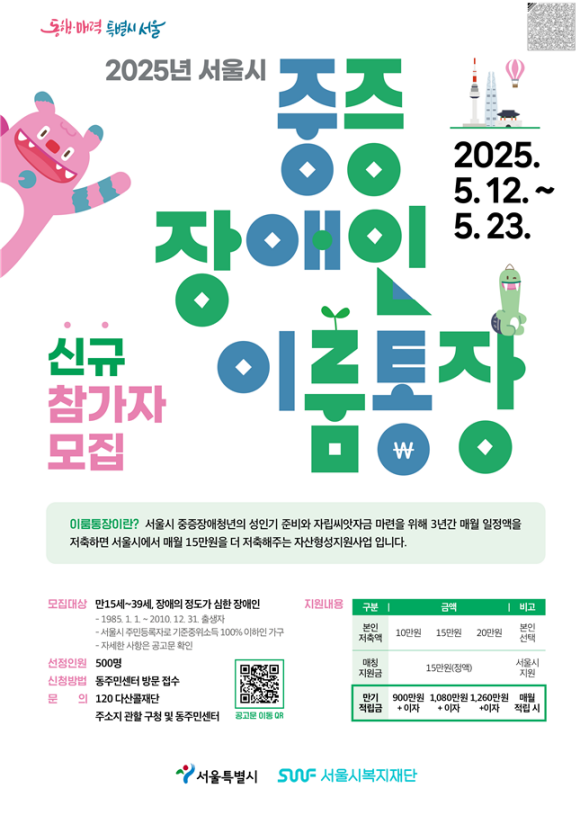 서울시가 중증장애청년을 위해 이룸통장 사업을 추진한다. /서울시