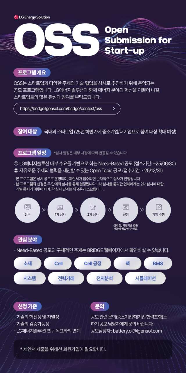 LG에너지솔루션은 최근 미래 배터리 산업 혁신을 주도하고자 OSS 프로그램 운영을 시작했다. /LG에너지솔루션
