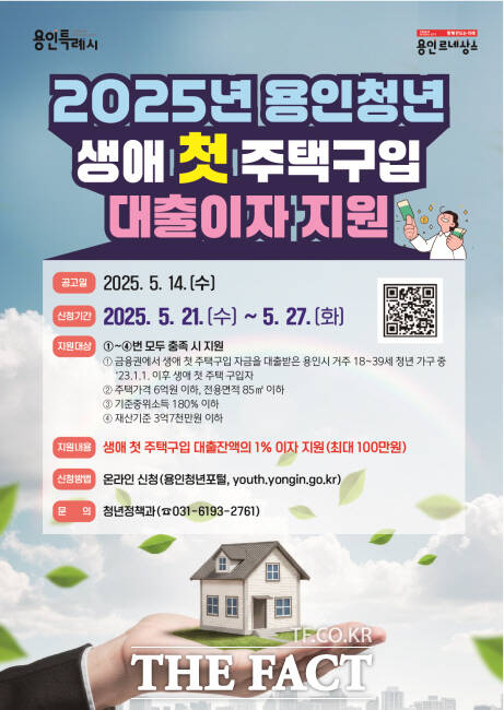 용인시 청년 생애 첫 주택구입 대출이자 지원 홍보물./용인시