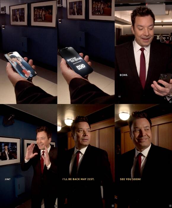 지난 14일 지미 팰런쇼 공식 소셜 미디어를 통해 진의 출연 예고 영상을 공개했다. /빅히트 뮤직