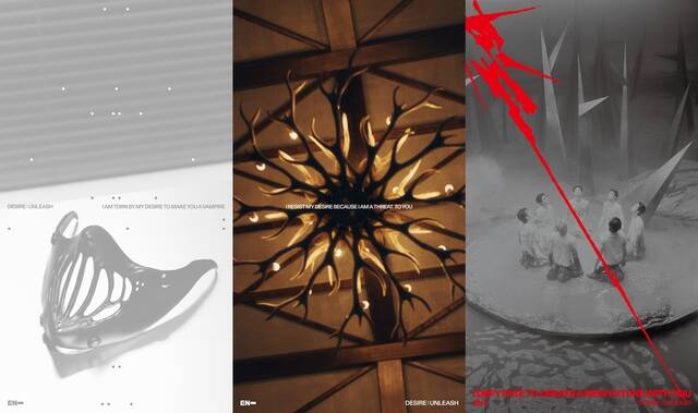 엔하이픈이 미니 6집 DESIRE : UNLEASH 콘셉트 사진 3장을 공개했다. 기묘하면도 강렬한 존재감을 내뿜는다. 엔하이픈의 새로운 변신에 기대하게 만든다. /빌리프랩