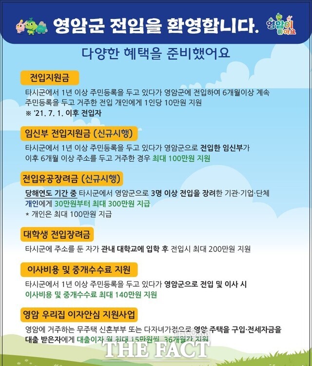 전입유공장려금 제도 안내문/영암군