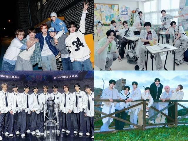 지난해 멜론 연간차트 1위에 오른 TWS, 올해 1월 출격한 JYP의 킥플립, 그리고 오디션 프로그램 출신인 클로즈유어아이즈가 5세대 보이그룹 라인업을 더 탄탄하게 떠받치고 7월엔 또 다른 오디션 프로그램 출신 아홉(왼쪽 위부터 시계 방향)이 데뷔한다. /플레디스, JYP, 언코어, F&F엔터