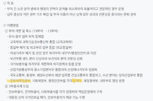 이준석 후보의 문화부 공약. 체육을 빼겠다는 내용이다. l 중앙선거관리위원회