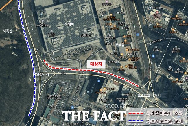 띠녹지 조성 공간 위치도( 빨간색 점선 일직로, 파란색 오리로) /광명시
