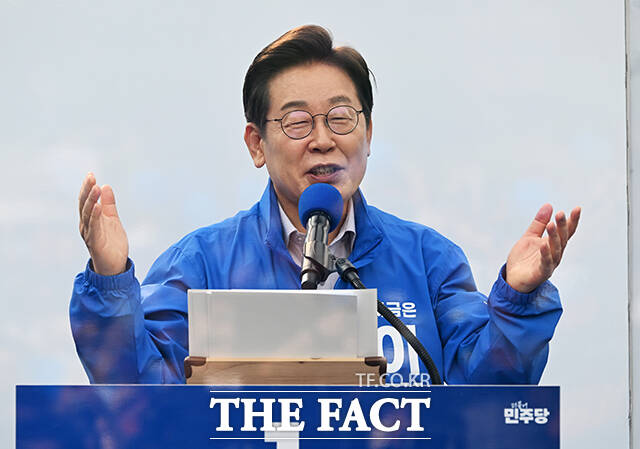 광진구·중랑구 집중유세 참석해 연설하는 이재명 후보.