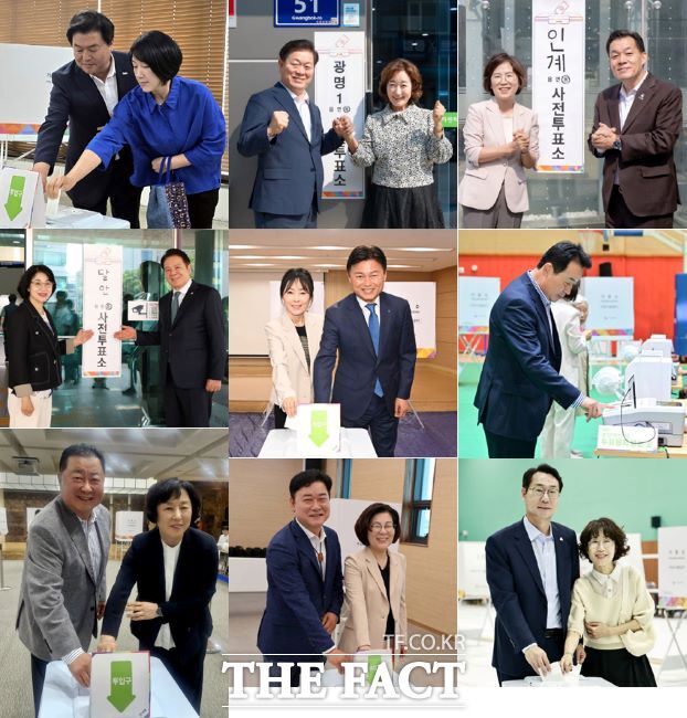 29일 사전투표를 하고 있는 경기도 시장들 /수원=김동선 기자