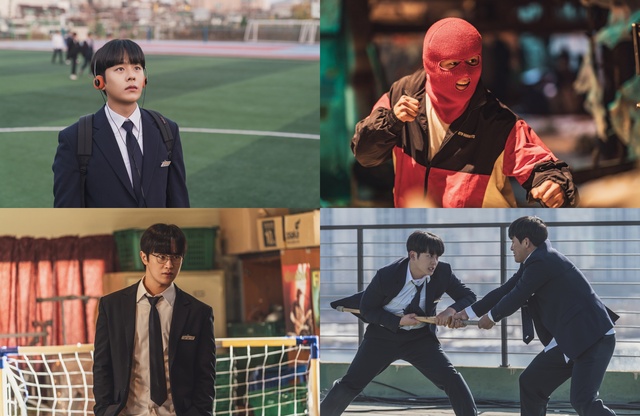 ONE : 하이스쿨 히어로즈는 아버지의 억압에 시달리던 전교 1등 의겸(이정하 분)과 그의 천부적인 싸움 재능을 이용하려는 윤기(김도완 분)가 복면을 쓴 하이스쿨 히어로즈를 결성하고 억눌린 분노를 폭발시키는 하이스쿨 액션 드라마다. /웨이브