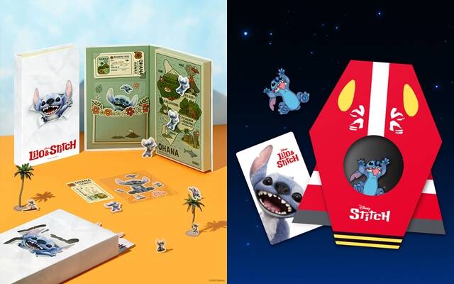 영화 릴로 & 스티치가 개봉을 기념해 CGV 굿즈 패키지(왼쪽)와 메가박스 리미티드 무비 패키지를 선보였다. /CGV, 메가박스
