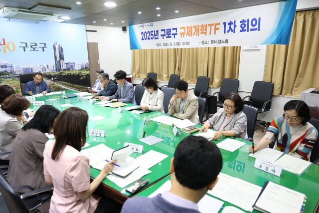 구로구가 6월 2일 구청 르네상스홀에서 2025년 규제개혁 전담반 1차 회의를 열고 규제개혁 과제를 논의하고 있다. /구로구