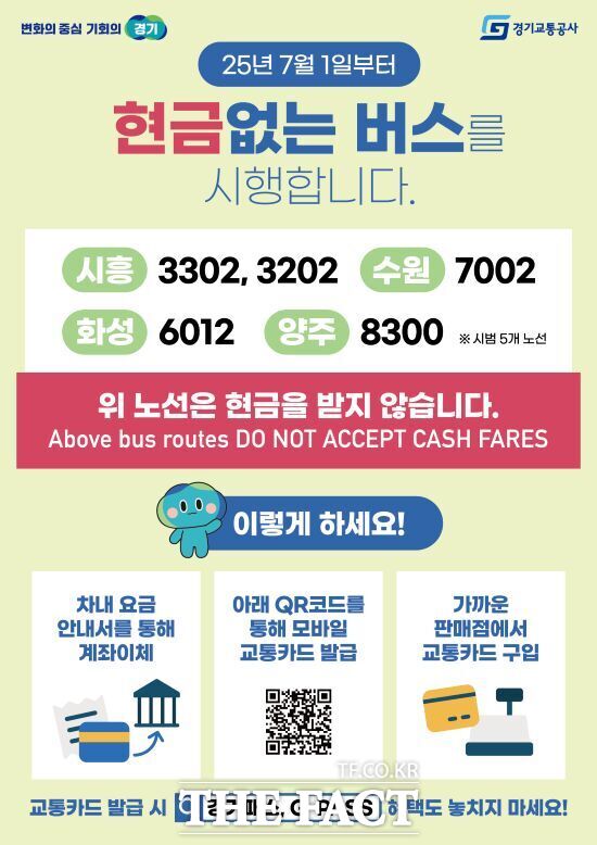 경기도가 오는 7월 1일부터 도내 4개 시, 5개 노선을 대상으로 시범 운영하는 현금없는 버스 사업 안내문. /경기도