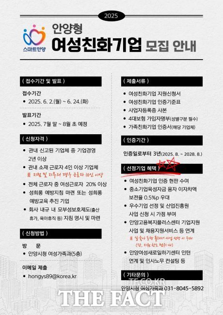2025년 여성친화기업 모집 안내문 /안양시