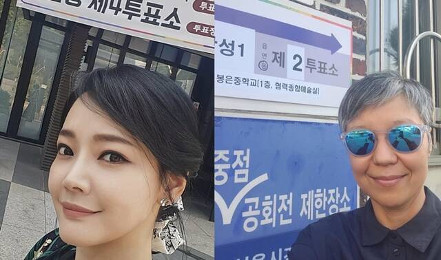 뮤지컬배우 김소현(왼쪽)과 가수 이은미가 제21대 대통령 선거 투표 참여를 독려했다. /소셜미디어 캡처