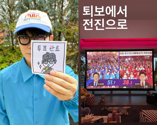 가수 이승환이 지난 3일 개인 소셜 미디어를 통해 지상파 3사 출구조사 결과를 환영하는 글을 게시했다. /인스타그랩 캡처