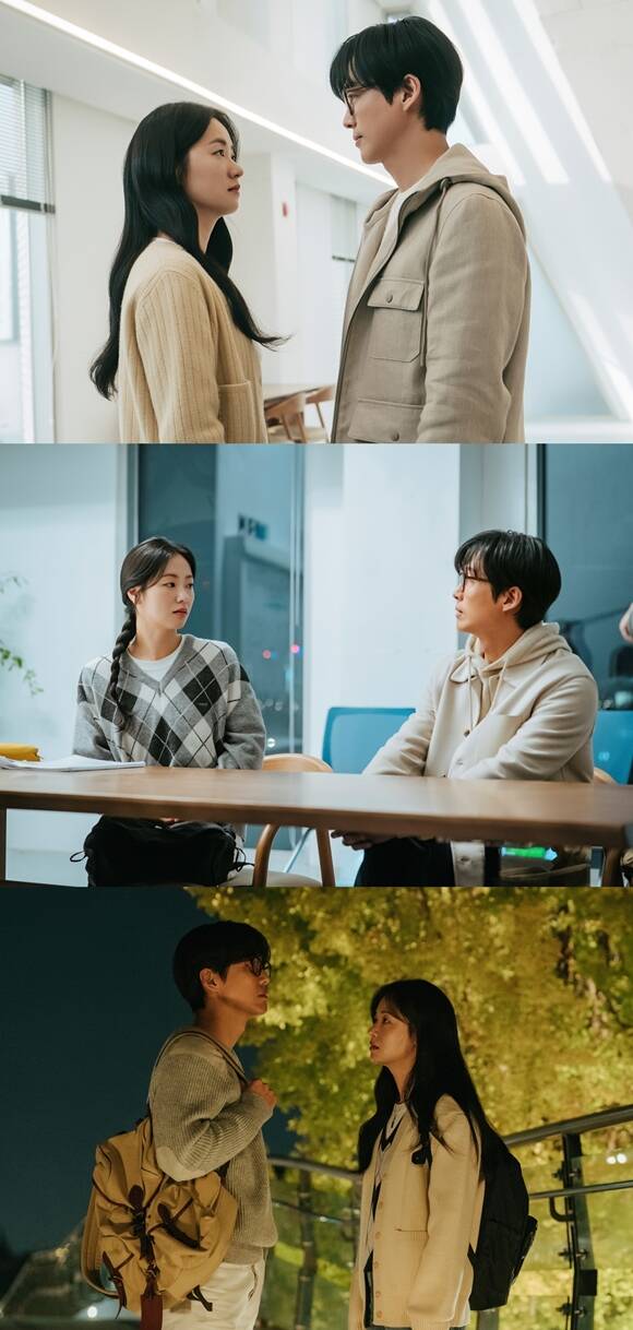 SBS 새 금토드라마 우리영화에서 호흡을 맞추는 배우 전여빈(맨 위 왼쪽)과 남궁민의 스틸이 공개됐다. /SBS