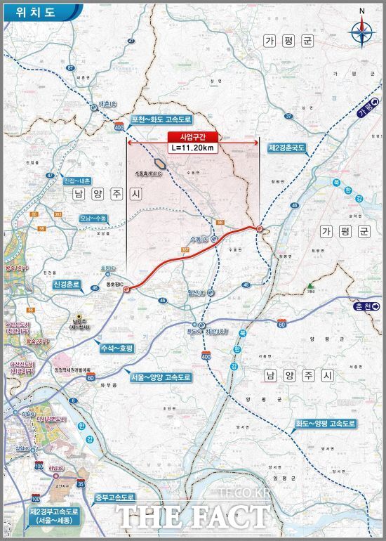 최근 KDI가 약 1년 6개월 만에 사업의 타당성과 민자 적격성을 확인한 ‘남양주 제2경춘 연결 민자도로’ 사업의 위치도./남양주시