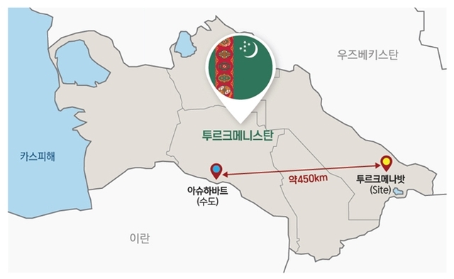 대우건설은 해외시장 개척을 신성장 동력으로 정하고, 해외 개발사업에 총력을 기울이고 있다. 사진은 투르크메니스탄 투르크메나밧 미네랄프로젝트 위치도. /대우건설