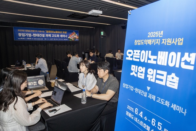 2025년 창업도약패키지 지원사업 오픈이노베이션 밋업 워크숍 행사 이미지. /현대건설