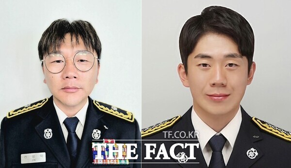 제8회 S.A.V.E. 영웅 시상식에서 각각 S.A.V.E. 영웅과 S.A.V.E. 캠페인 공로자에 선정된 진성덕 소방위(왼쪽)와 유영호 소방장(오른쪽) /대전소방본부