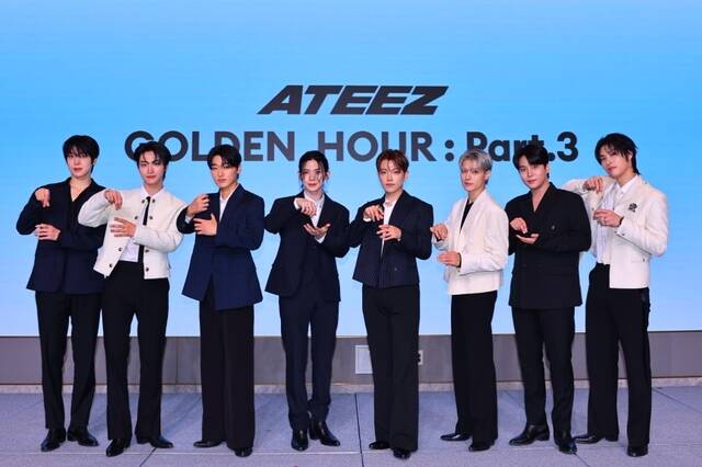 에이티즈가 12일 미니 12집 GOLDEN HOUR : Part.3 발매 간담회를 개최하고 청춘의 감정을 마주하는 가장 솔직한 모습을 담으려고 했다고 앨범을 소개했다. /KQ엔터
