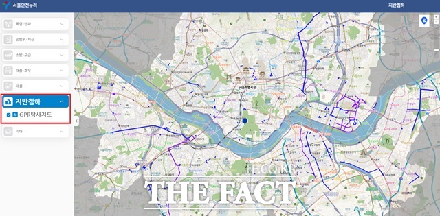 서울시는 지반침하에 따른 시민 불안을 해소하기 위해 GPR(지표투과레이더·Ground Penetrating Radar) 탐사 구간과 조치 결과를 GPR 탐사지도로 공개한다고 15일 밝혔다. 사진은 서울안전누리 GPR 탐사지도./서울시