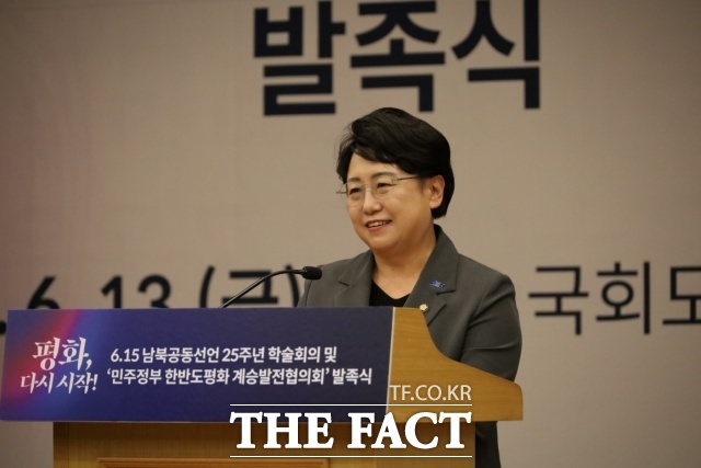 김선민 조국혁신당 당대표 권한대행이 13일 국회도서관에서 열린 6·15 남북공동선언 25주년 학술회의 및 민주정부 한반도평화 계승발전협의회’ 발족식에서 인사를 하고 있다. /조국혁신당