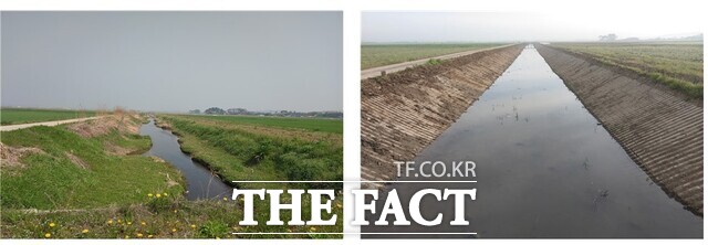 배수로 준설 시행 전(왼쪽), 배수로 준설 시행 후(오른쪽). /한국농어촌공사