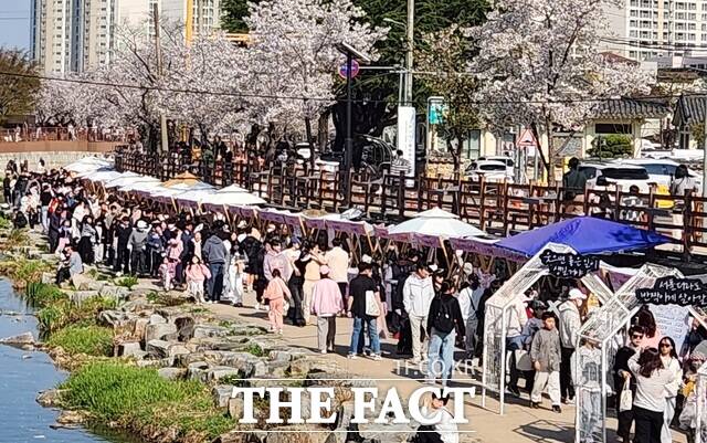 지난 4월에 열린 금오천 벚꽃 페스티벌에 100여 개 업체가 참여해 플리마켓과 체험 부스를 운영하며 지역 경제와 관광 활성화에 크게 기여했다. /구미시