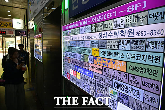 현행 제도에서 소득공제 한도는 미취학 아동과 초·중·고등학생은 1인당 연 300만원, 대학생은 연 900만원까지다. 사진은 목동 학원가 풍경. /남윤호 기자
