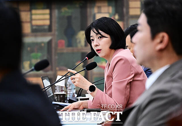 배현진 국민의힘 의원이 25일 오전 서울 여의도 국회에서 열린 문화체육관광위원회 전체회의에 참석해 추경안 관련 질의를 하고 있다. /국회=배정한 기자