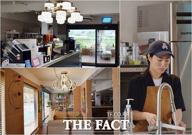 부부가 운영하는 카페 가배목림의 내부와 손님 맞을 준비에 바쁜 한아지 씨. /이철영 기자