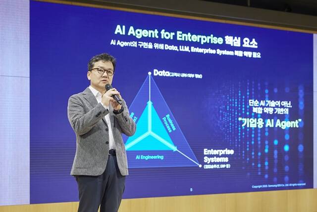 이준희 삼성SDS 대표가 26일 삼성SDS 잠실캠퍼스에서 열린 미디어데이에서 환영사를 전하고 있다. /삼성SDS