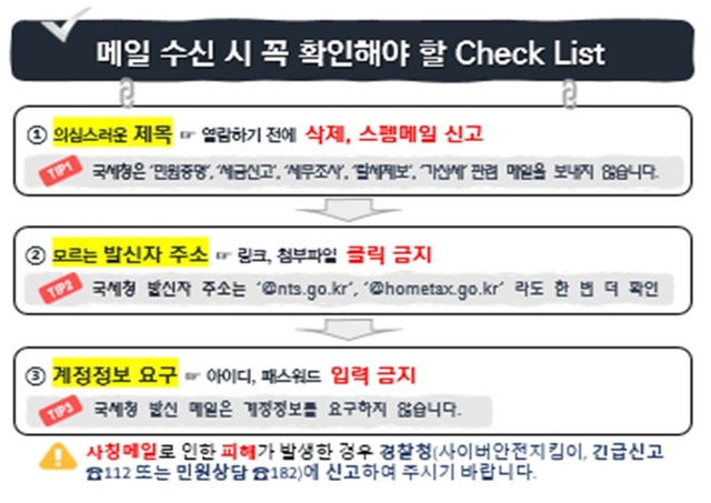 메일 수신 시 체크리스트. /국세청