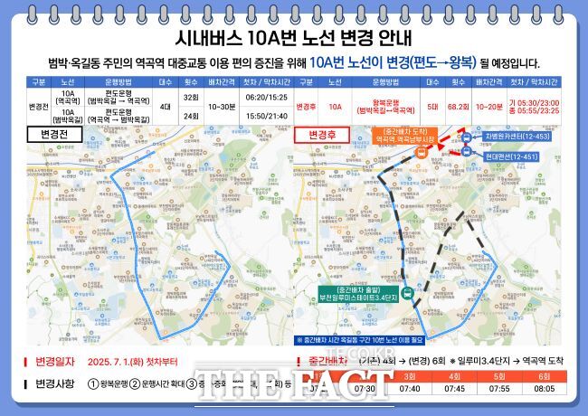 시내버스 10A번 노선 변경 안내문./부천시