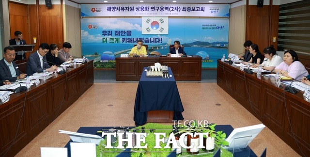 지난달 30일 태안군청 소회의실에서 지난달 30일 개최된 해양치유자원 상용화 연구용역 최종보고회 모습. /태안군