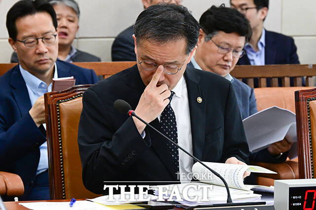 전체회의 준비하는 이형일 기획재정부 장관 직무대행 1차관.