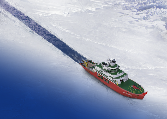 한화오션은 해양수산부가 추진하는 차세대 쇄빙연구선 건조 사업의 우선협상대상자로 선정됐다고 1일 밝혔다. 한화오션이 극지연구소에 제안해 우선협상자로 선정된 차세대 쇄빙연구선 조감도. /한화오션