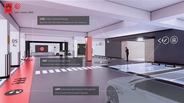 현대건설이 개발한 지하주차장 웨이파인딩 시스템 히어 앤 썸웨어가 세계 3대 디자인 어워드 중 하나인 레드닷 디자인 어워드 디자인 콘셉트 부문 위너로 선정됐다. /현대건설