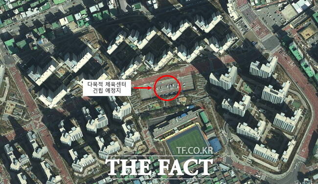 성남시 중원구 금광동 1012번지 다목적 체육센터 건립 예정지 표시도. /성남시