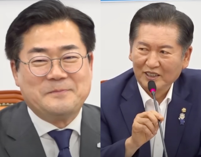 정 의원은 2일 검찰개혁 토론회에서 저는 우리 박찬대 의원이 국회의원이 되기 전인 17대 국회 때부터 검경수사권 분리와 독립을 위해 노력했다며 박 의원보다 자신이 오래 검찰개혁을 준비한 전문가라는 점을 어필했다. 생중계 카메라는 순간 당황하는 박 의원의 얼굴을 포착했다. /오마이TV 갈무리