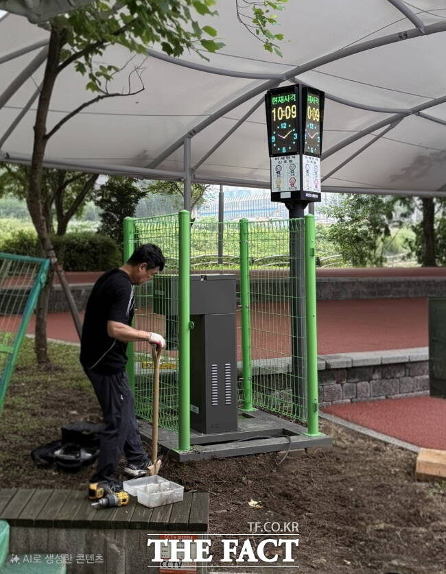 광주시 관계자가 스마트 모기 감시장비를 설치하고 있다. /광주시