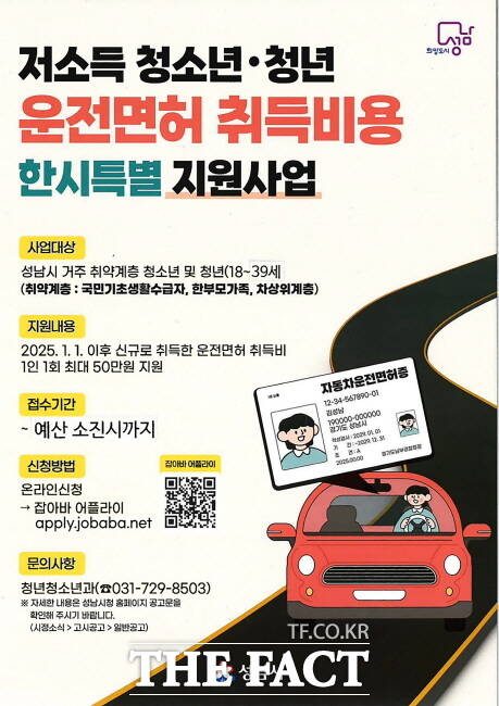저소득 청소년·청년 운전면허 취득비 지원 사업 안내 포스터./성남시
